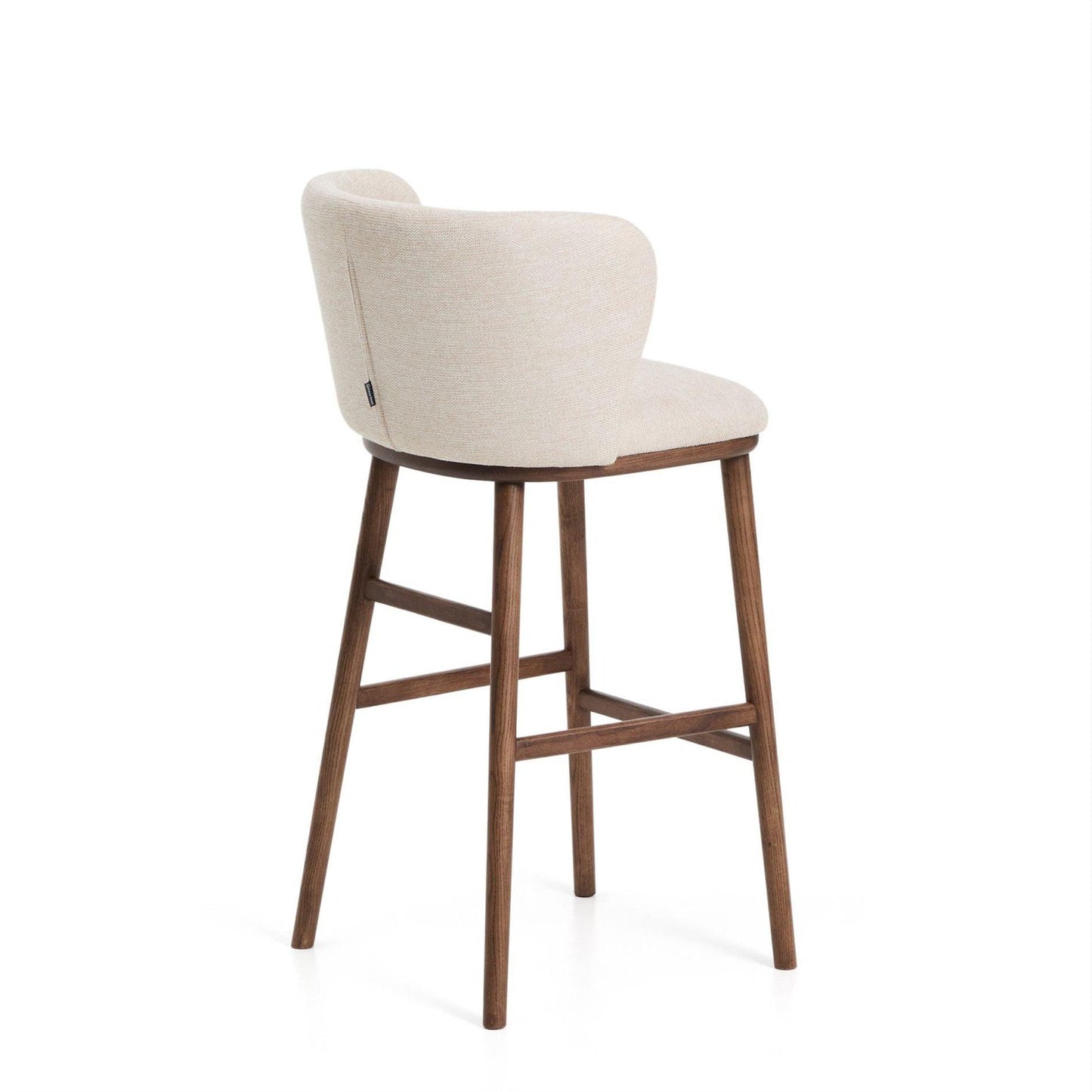 Kave Home Ciselia barkruk H75 chenille Beige poot donker hout