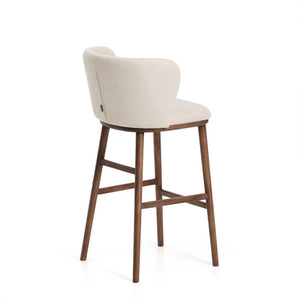 Kave Home Ciselia barkruk H75 chenille Beige poot donker hout