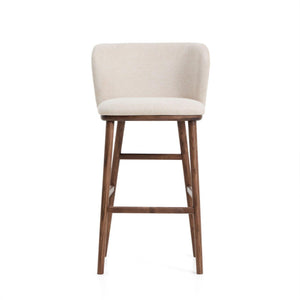 Kave Home Ciselia barkruk H75 chenille Beige poot donker hout