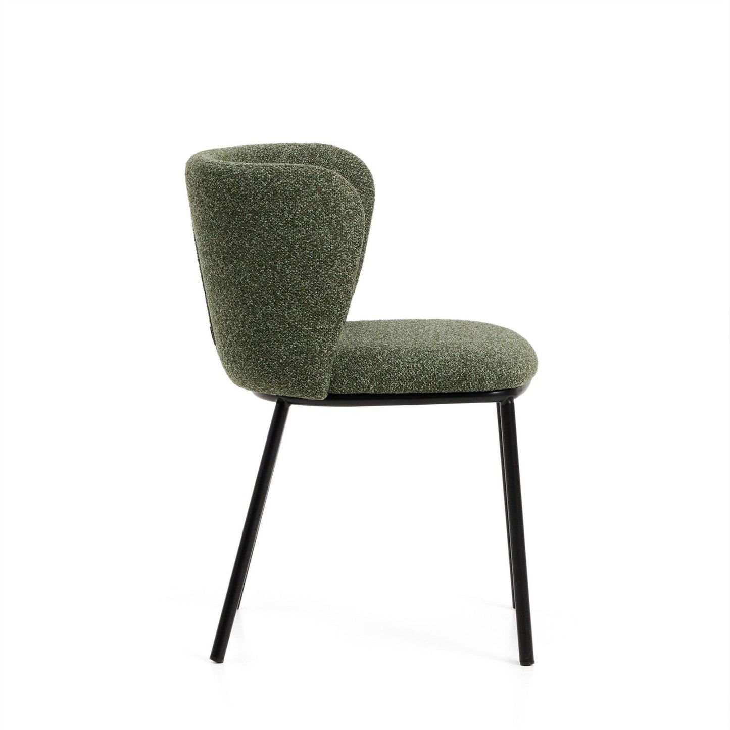 Kave Home Ciselia eetkamerstoel dik chenille Groen poot zwart
