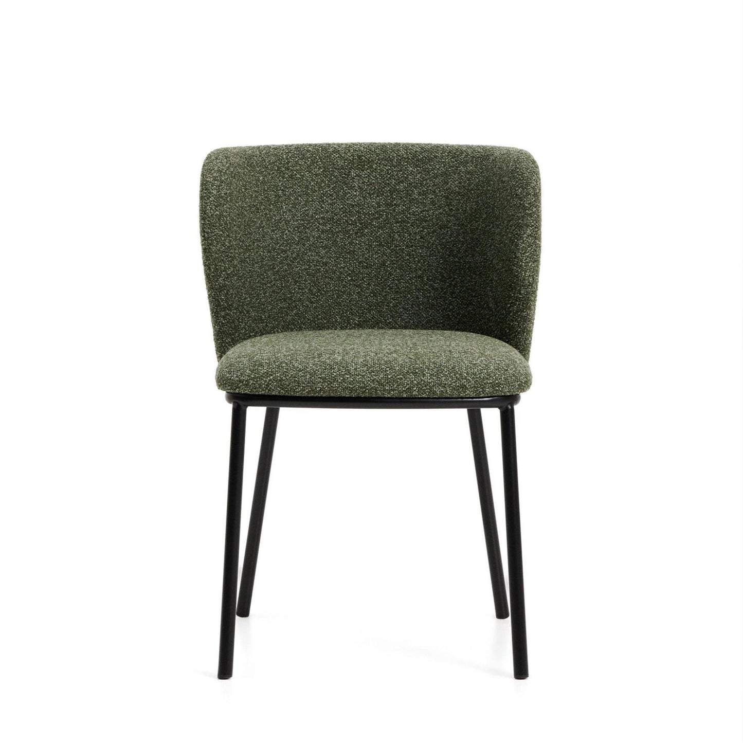 Kave Home Ciselia eetkamerstoel dik chenille Groen poot zwart