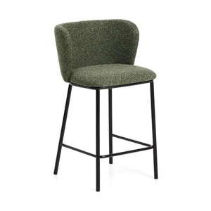 Kave Home Ciselia barkruk H65 dik chenille Groen poot zwart