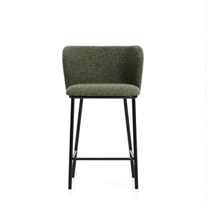 Kave Home Ciselia barkruk H65 dik chenille Groen poot zwart