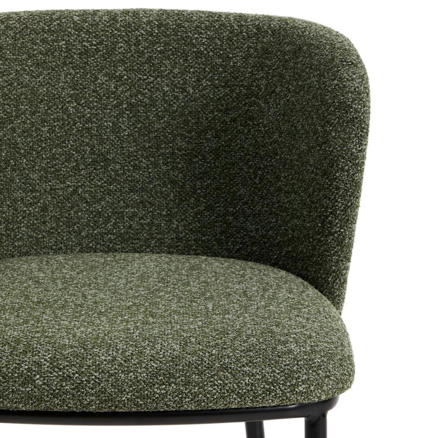Kave Home Ciselia barkruk H65 dik chenille Groen poot zwart