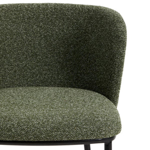 Kave Home Ciselia barkruk H65 dik chenille Groen poot zwart