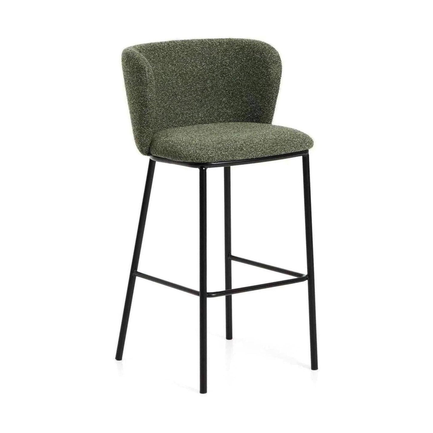 Kave Home Ciselia barkruk H75 dik chenille Groen poot zwart