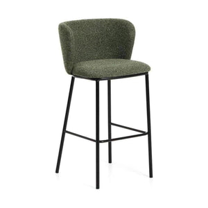 Kave Home Ciselia barkruk H75 dik chenille Groen poot zwart