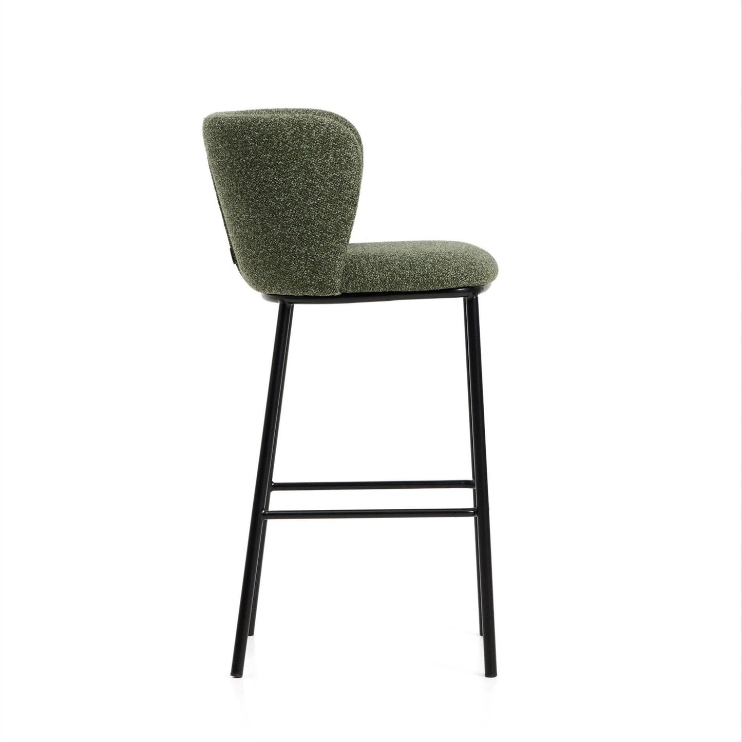 Kave Home Ciselia barkruk H75 dik chenille Groen poot zwart