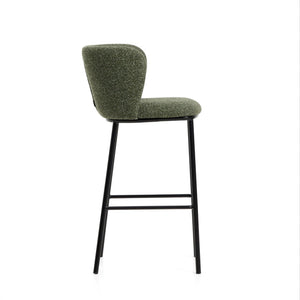 Kave Home Ciselia barkruk H75 dik chenille Groen poot zwart