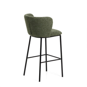 Kave Home Ciselia barkruk H75 dik chenille Groen poot zwart