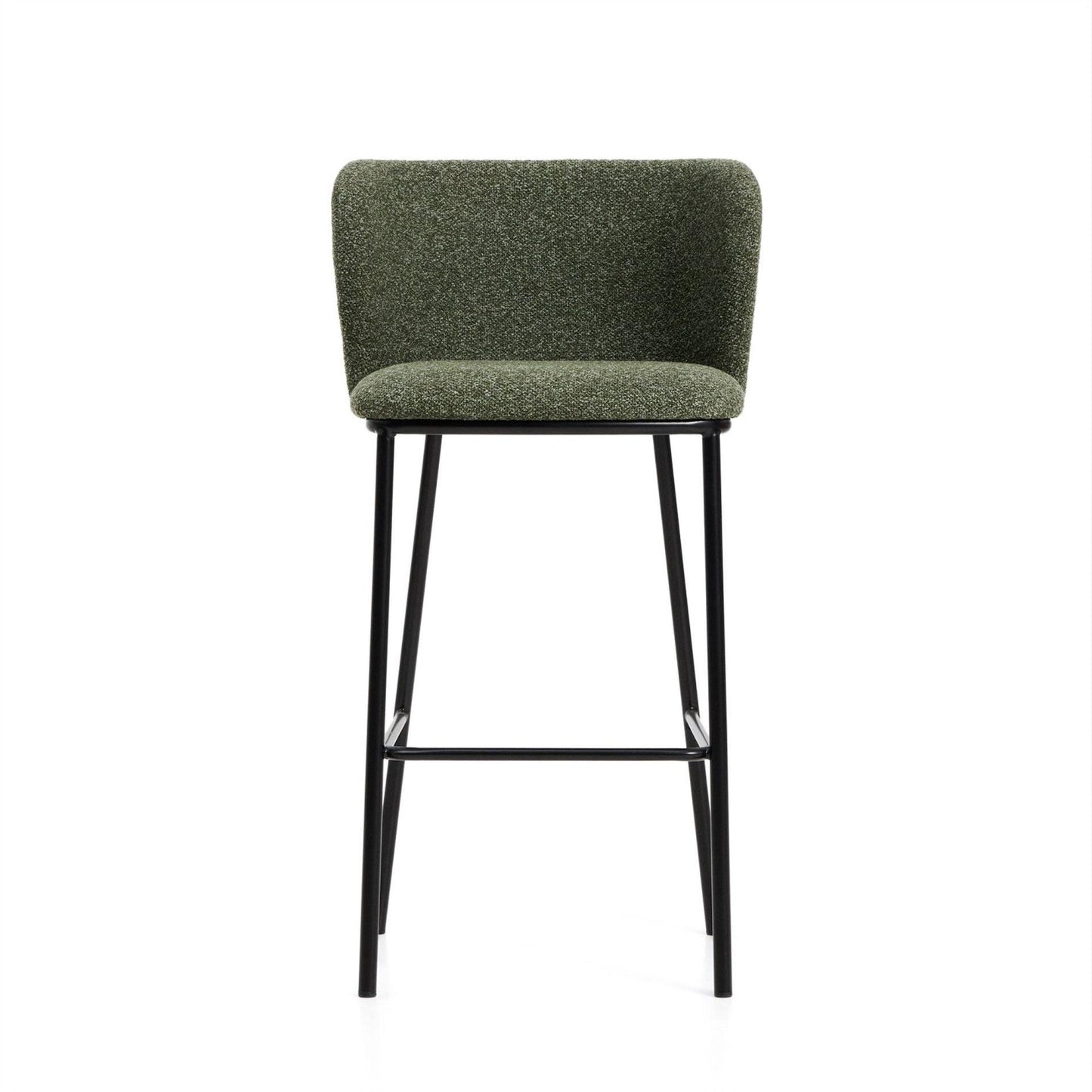 Kave Home Ciselia barkruk H75 dik chenille Groen poot zwart