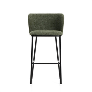 Kave Home Ciselia barkruk H75 dik chenille Groen poot zwart