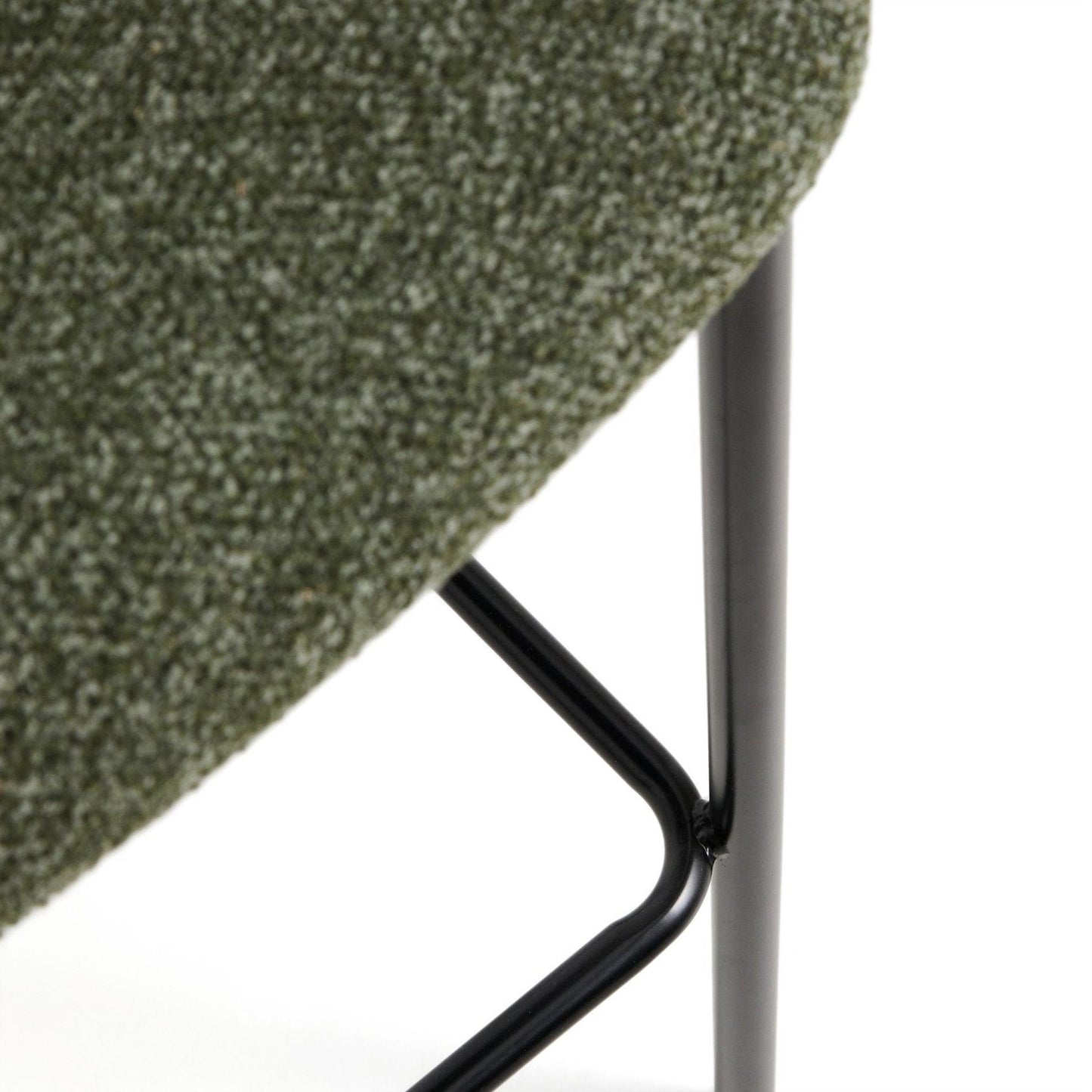 Kave Home Ciselia barkruk H75 dik chenille Groen poot zwart