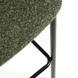 Kave Home Ciselia barkruk H75 dik chenille Groen poot zwart
