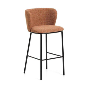 Kave Home Ciselia barkruk H75 dik chenille Terra poot zwart