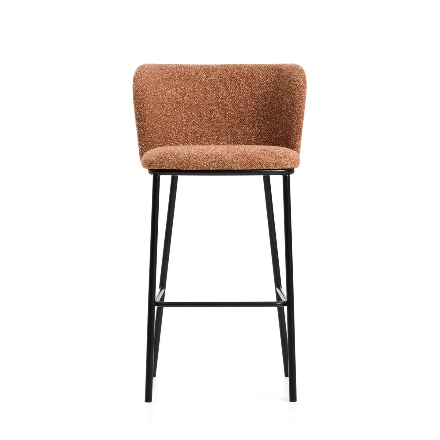Kave Home Ciselia barkruk H75 dik chenille Terra poot zwart