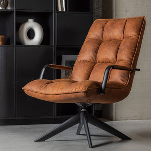 WOOOD Jouke fauteuil met arm leerlook Cognac