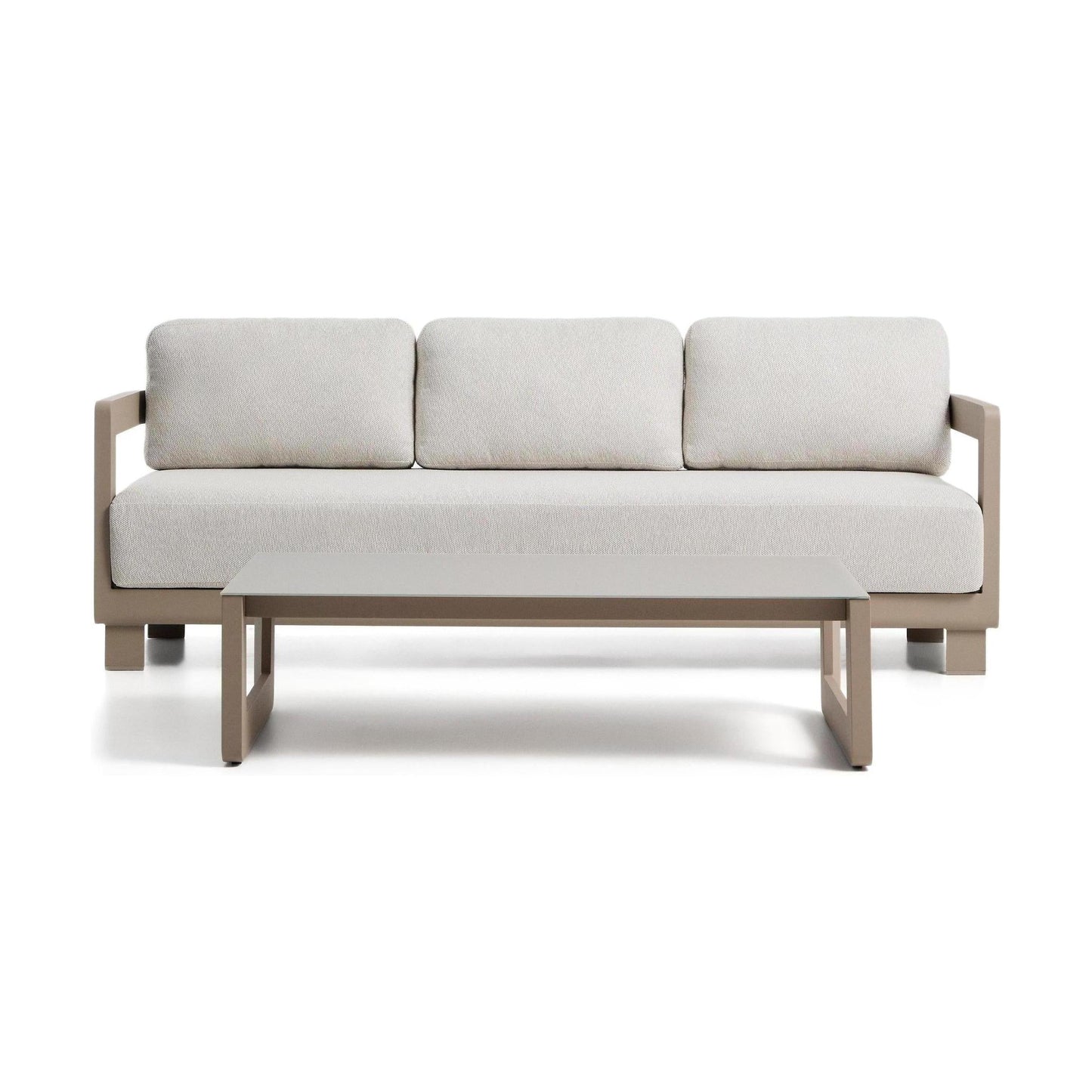Kave Home Nerano 3-zits tuinbank met bijzettafel Taupe