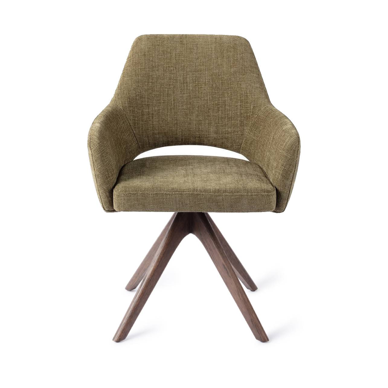Jesper Home x HelloChair Yanai eetkamerstoel Olive Oasis revolve oak walnut