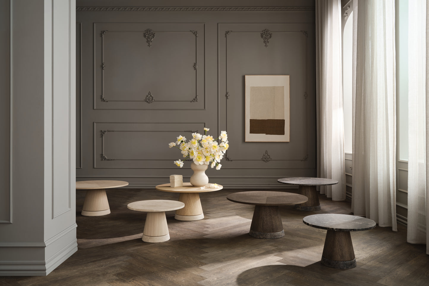 Bolia Piro salontafel Ø60 cm wit geolied eiken travertine