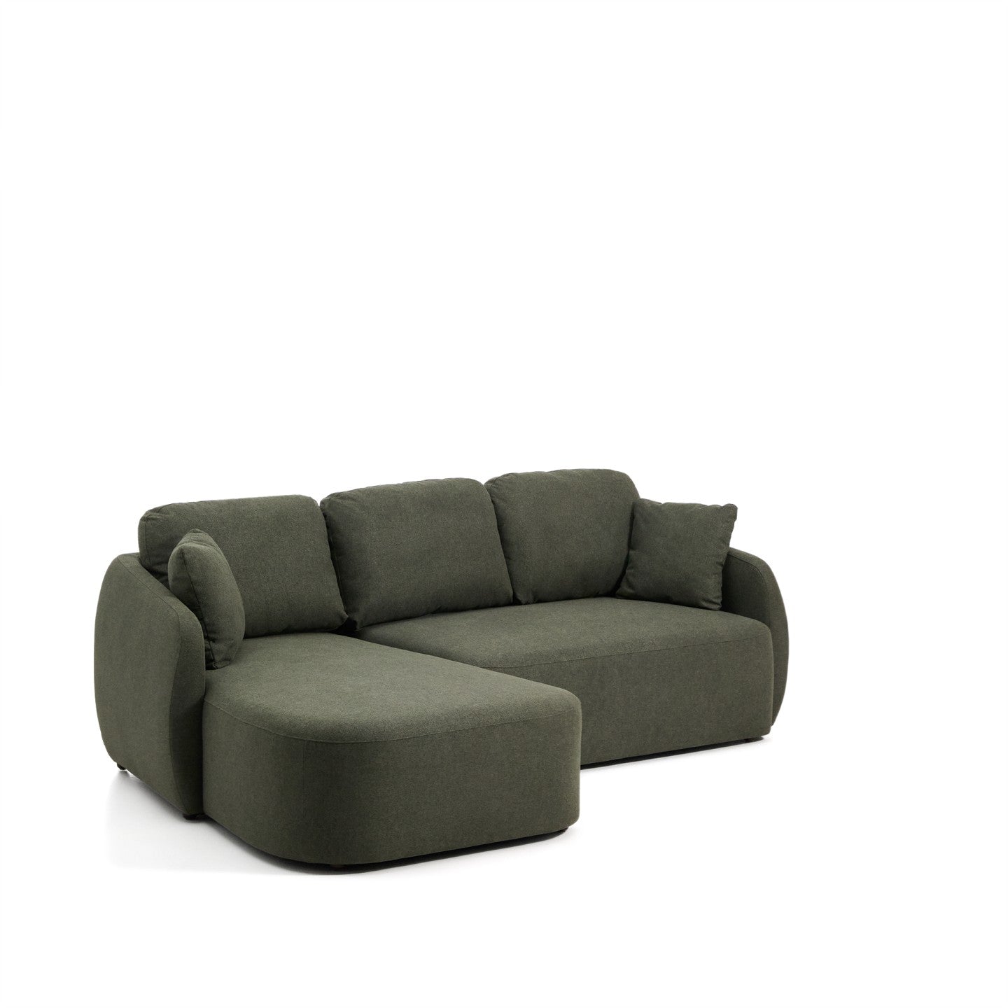 Kave Home Laira 3-zits bank met chaise longue links chenille Groen