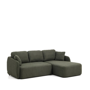 Kave Home Laira 3-zits bank met chaise longue rechts chenille Groen