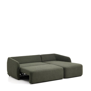 Kave Home Laira 3-zits bank met chaise longue rechts chenille Groen