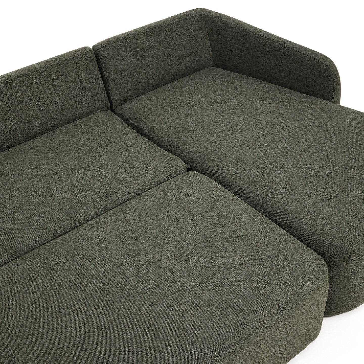 Kave Home Laira 3-zits bank met chaise longue rechts chenille Groen