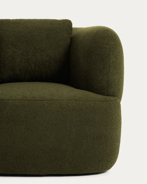 Kave Home Martina fauteuil draaibaar met kussen bouclé Donkergroen