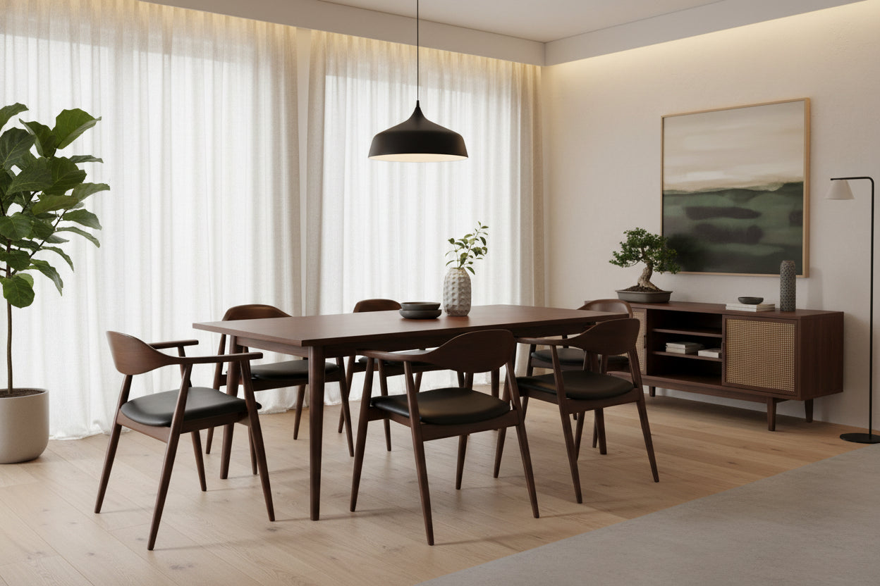 HelloChair HC309 Ori eetkamerstoel leer Onyx beuken dark walnut