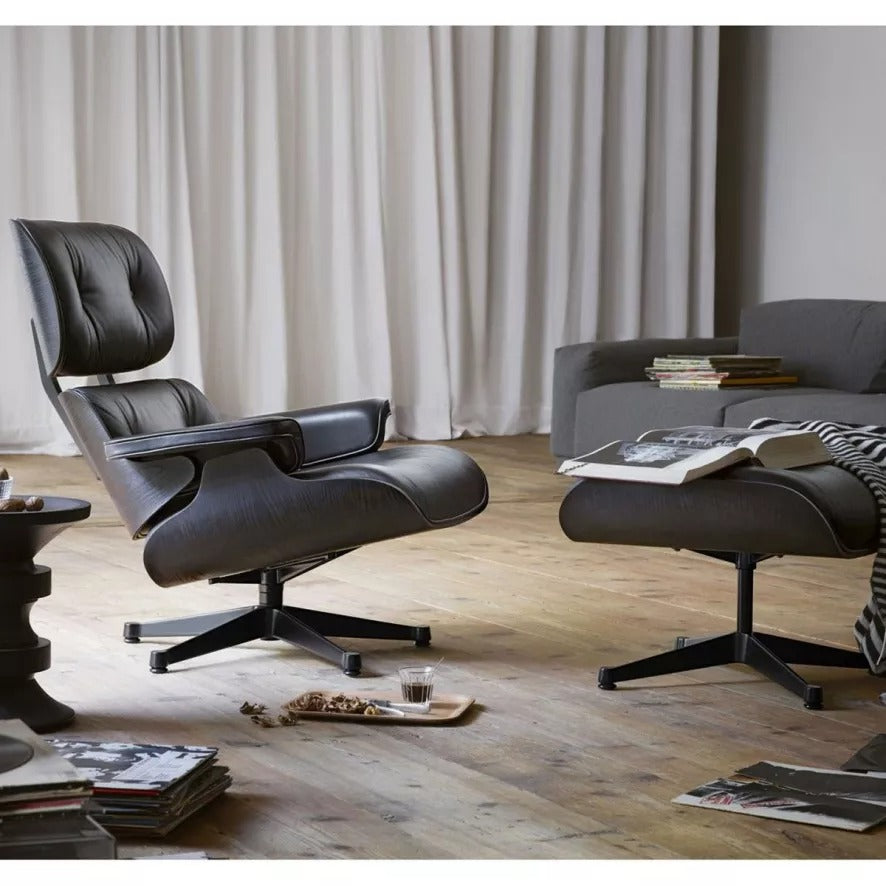 Vitra Eames Loungechair Premium Leder Nero kastanje zwart