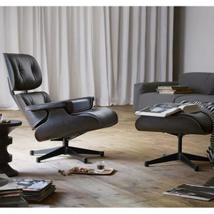Vitra Eames Loungechair Premium Leder Nero kastanje zwart
