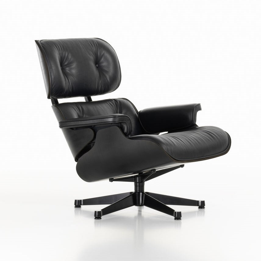 Vitra Eames Loungechair met ottoman Premium Leder Nero kastanje zwart