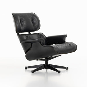 Vitra Eames Loungechair met ottoman Premium Leder Nero kastanje zwart