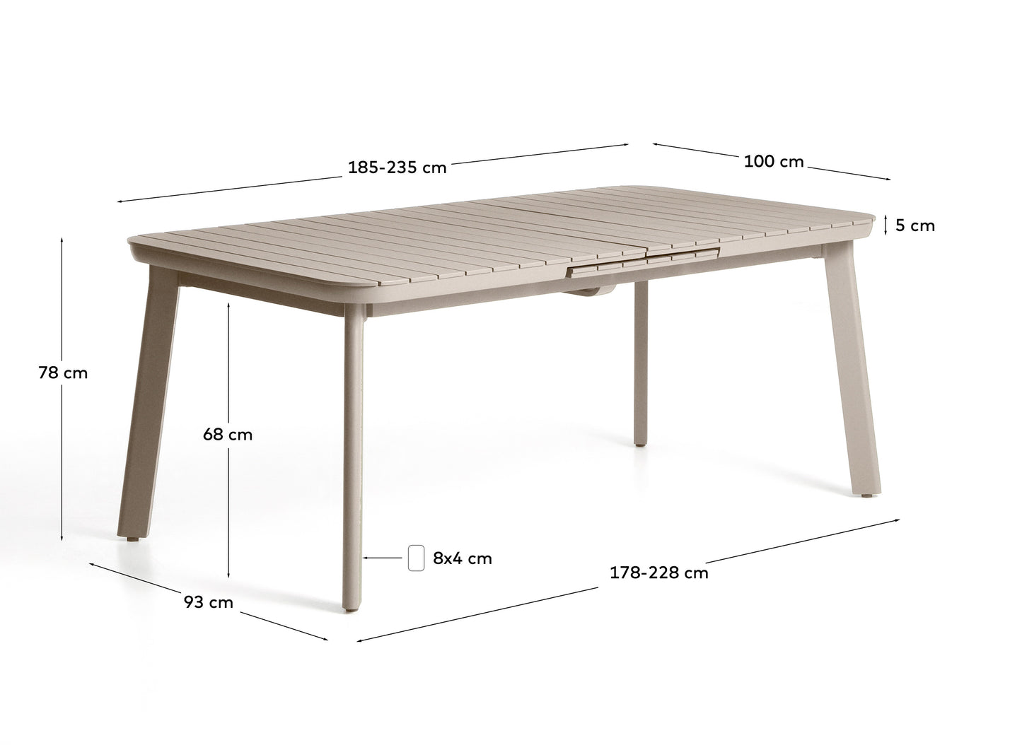 Kave Home Izola tuintafel uitschuifbaar rechthoek 185x100 cm Taupe