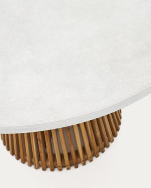 Kave Home Alcaufar tuintafel Ø 120 cm Massief Teakhout en Wit Cement