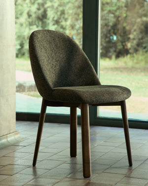 Kave Home Meila eetkamerstoel chenille Green donker hout