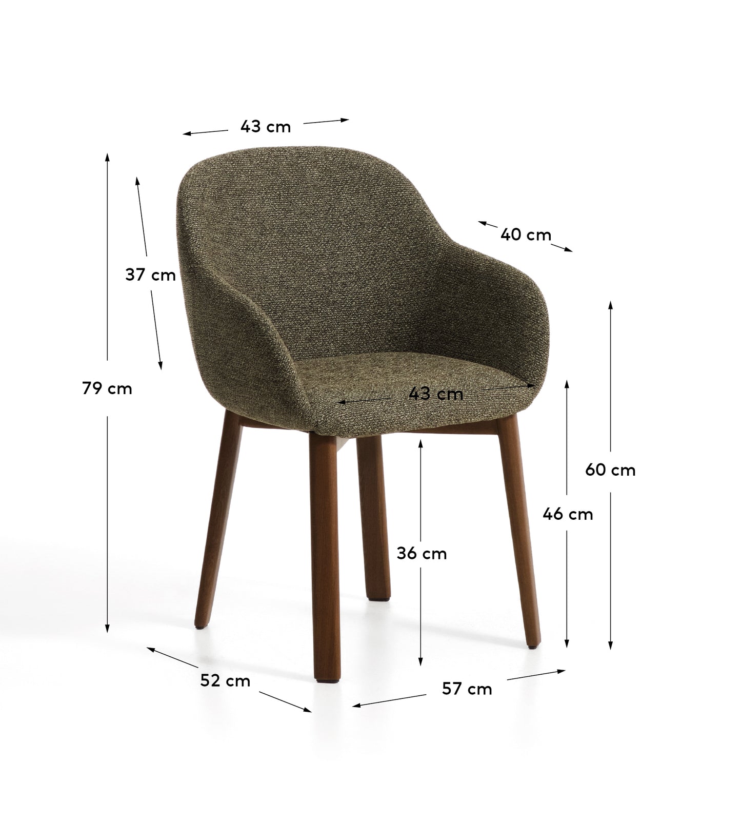 Kave Home Meila eetkamerstoel met arm chenille Green donker hout
