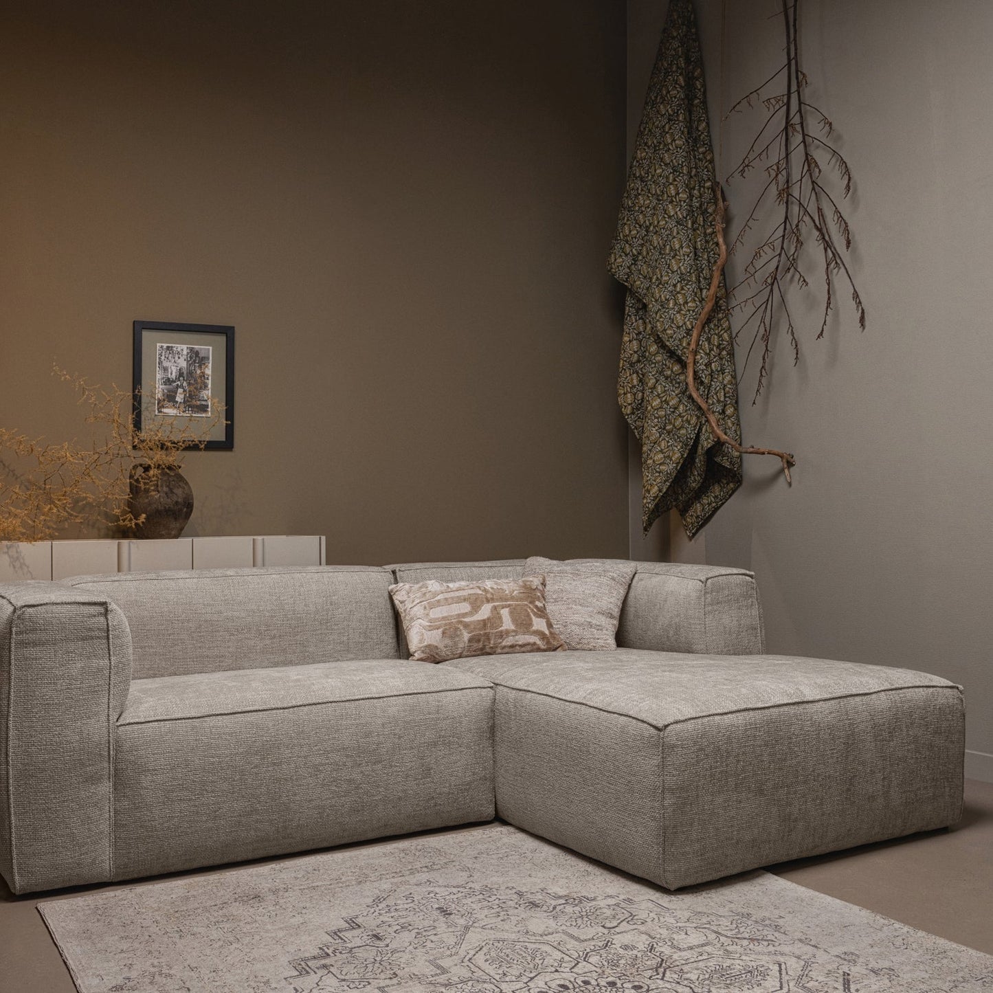 WOOOD Bean chaise longue bank rechts Grove Melange Travertin