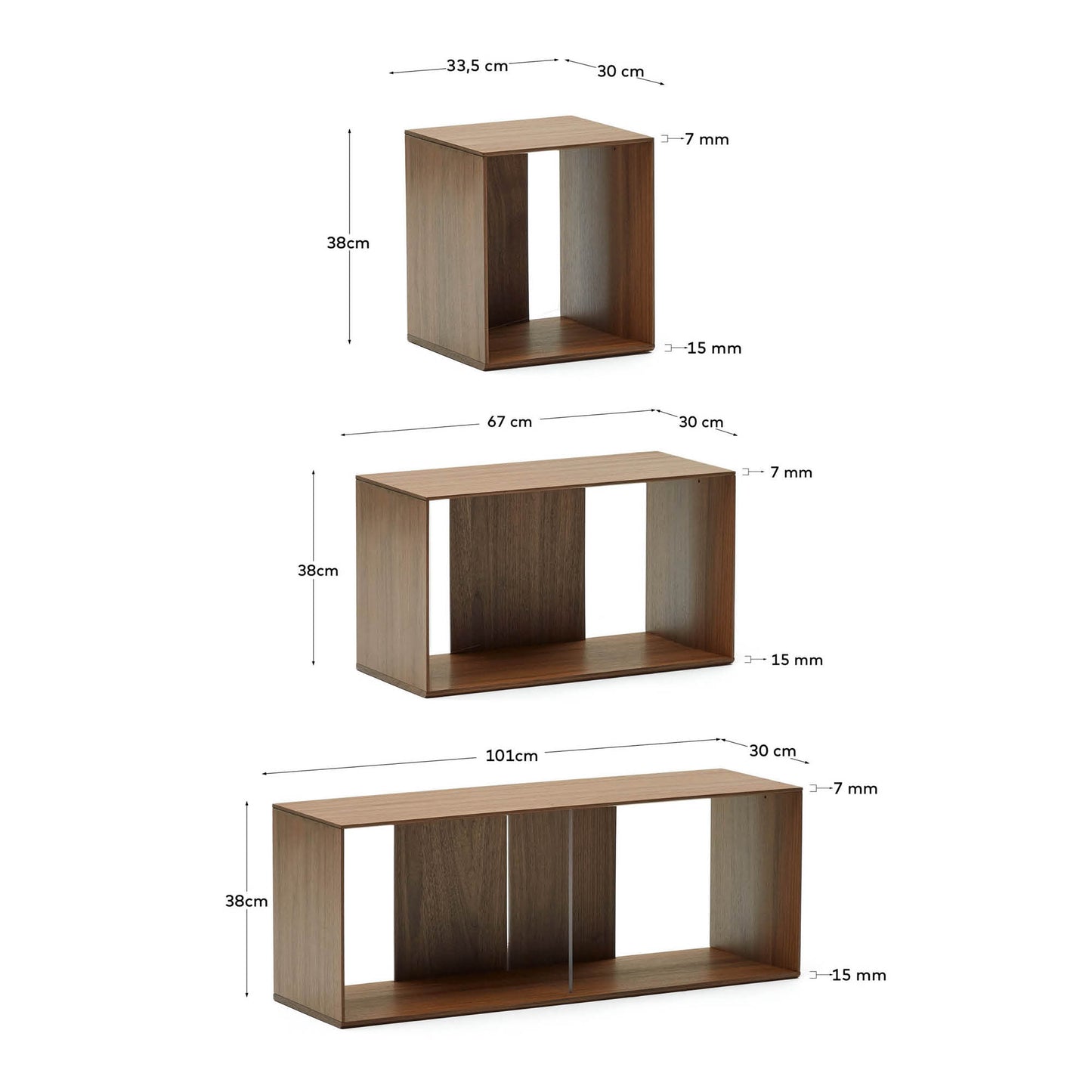 Kave Home Litto kast 9 modulaire planken walnoot