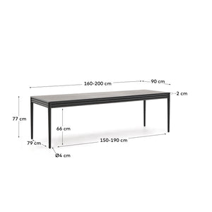 Kave Home Lenon eettafel uitschuifbaar rechthoek 160x90 cm Black