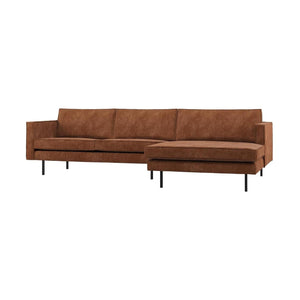 WOOOD Rodeo bank chaise longue rechts ribstof Roestbruin