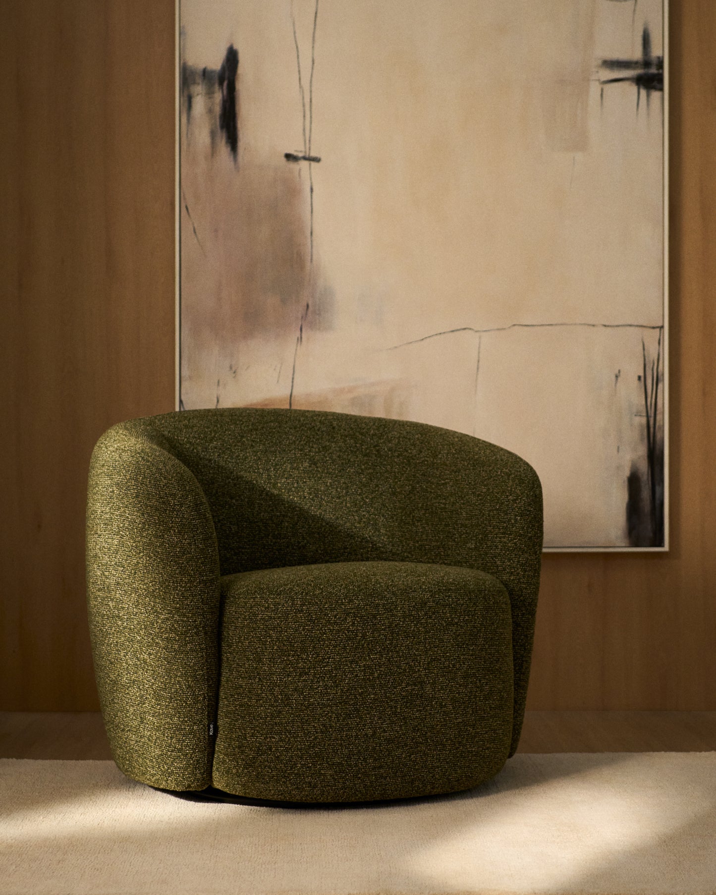 Kave home Odenia brandvertragende bouclé Olive green