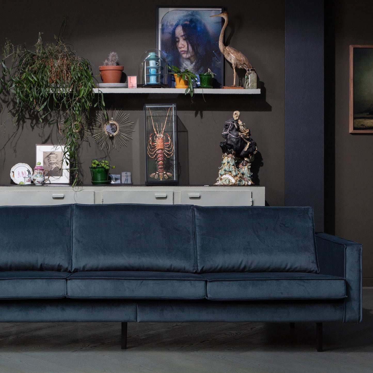 WOOOD Rodeo 3-zits bank velvet Groenblauw