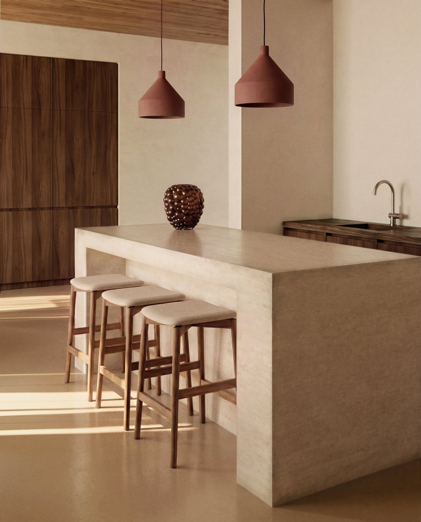 Kave Home Evera barkruk H67 chenille Grey/Brown