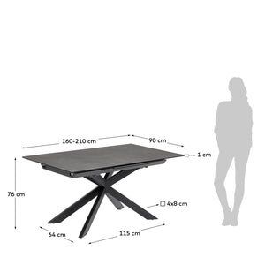 Kave Home Atminda eettafel uitschuifbaar rechthoek 160x90 cm Grey/Black