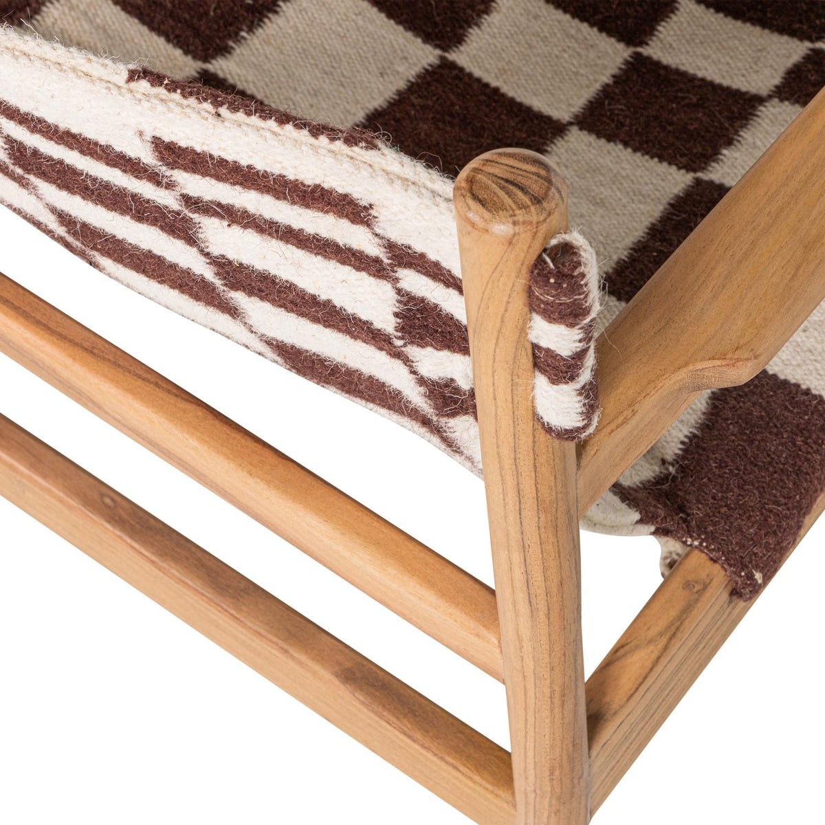 WOOOD Zano fauteuil hout bruin met kelim zitting Naturel