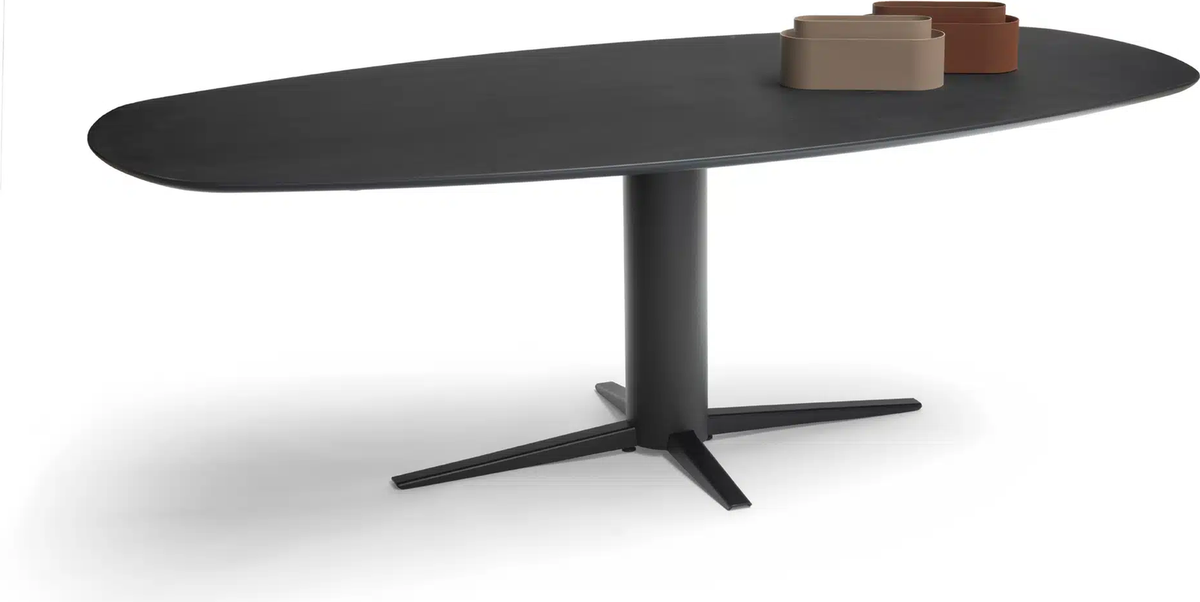 Bree's New World Thor eettafel Deens Ovaal 200x100 cm noten gelakt poot zwart