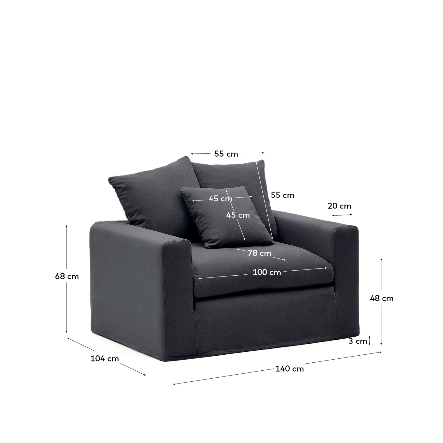 Kave Home Nora fauteuil 140x104 cm Antraciet
