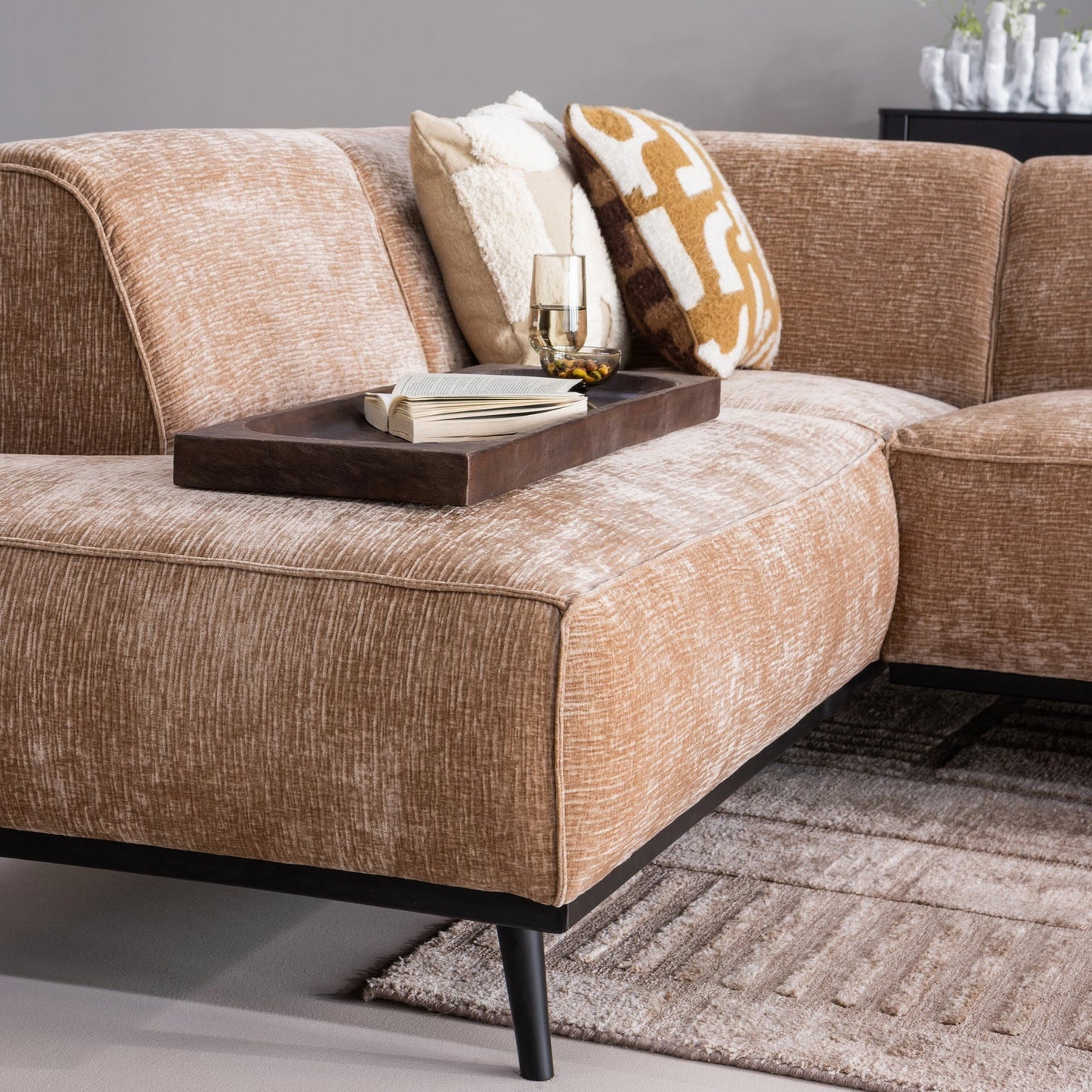 WOOOD Statement hoekbank links Chenille Velvet Perzikroze